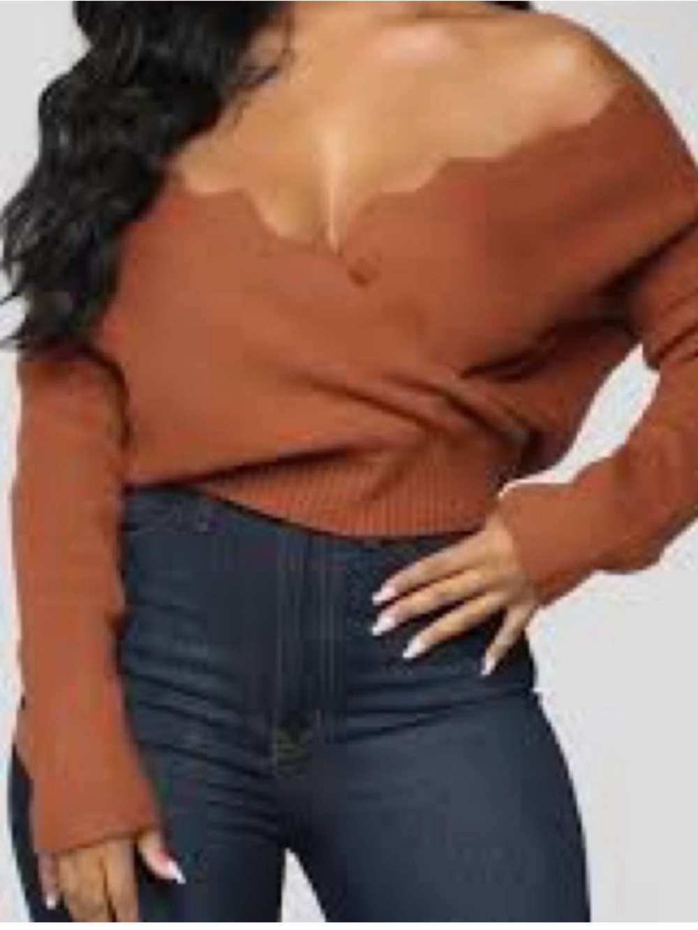 Fashion Nova Finding Love Off-Shoulder cognac  Women's Sweater